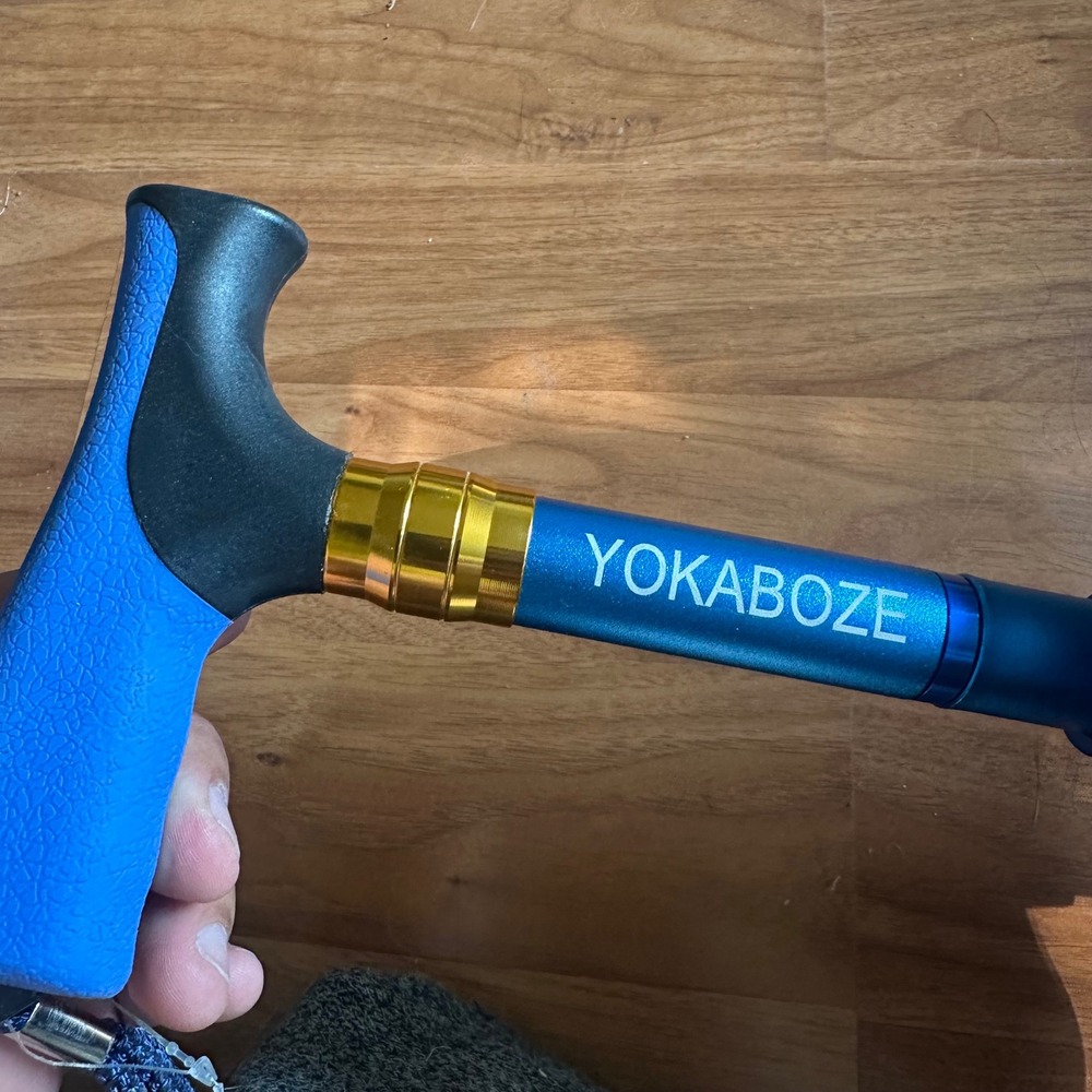Yokaboze Cane Seat 3 Leg Blue Folding Adjustable Tripod Walking Stick Outdoor - Picture 2 of 5